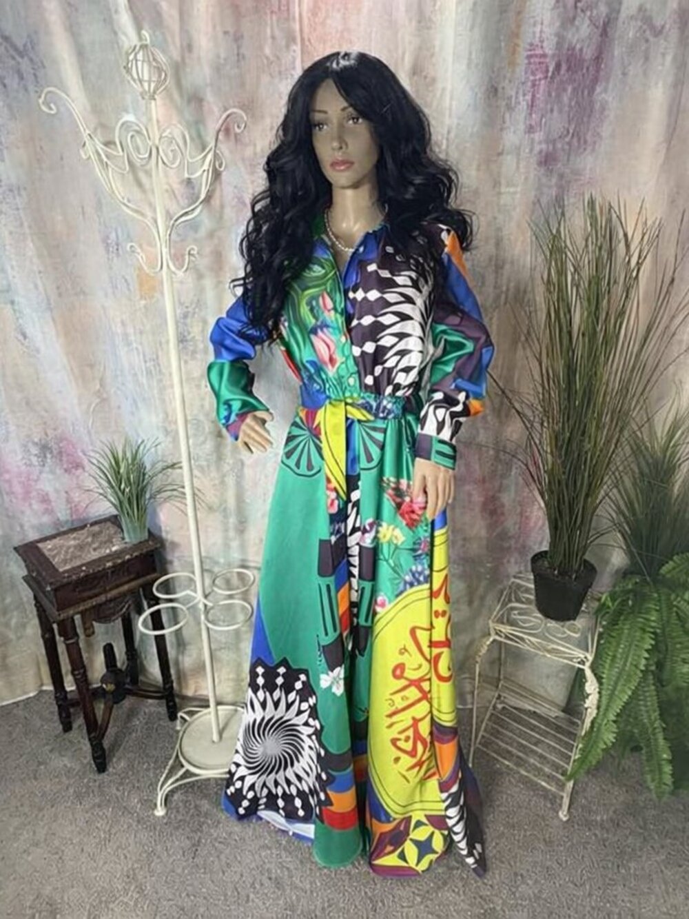 📌Eien Eyecatcher Stylish Patchwork Of Various Prints Colorful Maxi Dress